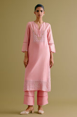 Pink Silk Chanderi Dori and Sequins Embroidered Kurta Set