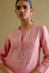 Pink Silk Chanderi Dori and Sequins Embroidered Kurta Set