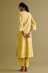Yellow Silk Chanderi Dori Embroidered Kurta Set