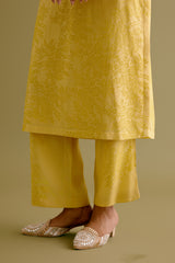 Yellow Silk Chanderi Dori Embroidered Kurta Set