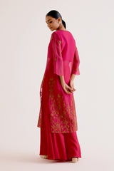 Sobhita Dhulipala in Fuchsia Pink Embroidered Silk Organza Sharara Set
