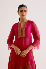 Sobhita Dhulipala in Fuchsia Pink Embroidered Silk Organza Sharara Set