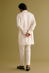 Ivory Silk Satin Dori Embroidered Kurta Set