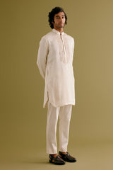 Ivory Silk Satin Dori Embroidered Kurta Set