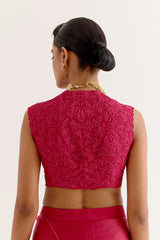 Fuchsia Pink Silk Satin Pre Draped Saree