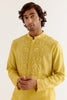 Shubman Gill in Mustard Yellow Block Printed Dori Embroidered Kurta Set