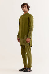 Olive Green Front-Open Dori Embroidered Kurta Set