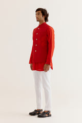 Red Kurta with Embroidered Bundi Set
