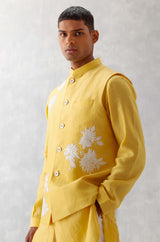 Riteish Deshmukh in Mango Yellow Kurta with Embroidered Bundi Set