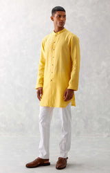 Riteish Deshmukh in Mango Yellow Kurta with Embroidered Bundi Set