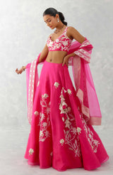 Fuchsia Pink Embroidered Silk Organza Lehenga Set