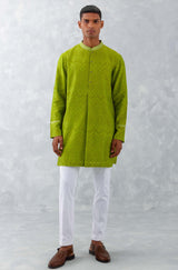 Vijay Deverakonda in Green Ikat Print Chanderi Kurta Set