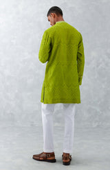 Vijay Deverakonda in Green Ikat Print Chanderi Kurta Set