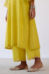 Yellow Block Print Embroidered Kurta Set (RTS)