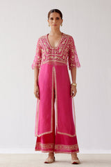 Fuchsia Slit Silk Organza Kurta Set (RTS)