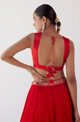 Rashmika Mandanna in Red Dori Embroidered Cotton Silk Lehenga