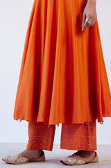 Orange Cotton Silk Anarkali (RTS)