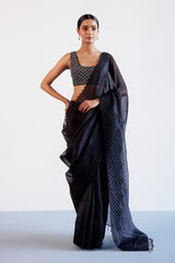 Black Sequins Embroidered Silk Organza Saree