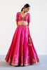 Sara Ali Khan in Fuchsia Pink Hand Embroidered Raw Silk Lehenga Set