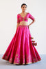 Sara Ali Khan in Fuchsia Pink Hand Embroidered Raw Silk Lehenga Set