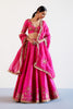 Sara Ali Khan in Fuchsia Pink Hand Embroidered Raw Silk Lehenga Set