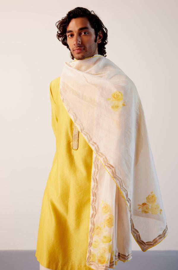 Ivory and Yellow Hand-Painted Stole