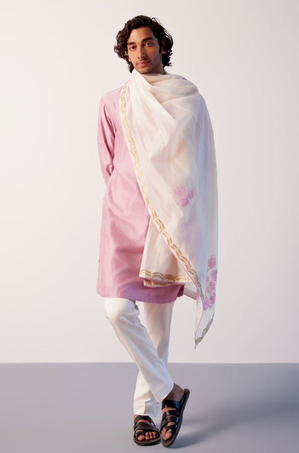 Ivory and Lilac Hand-Painted Stole