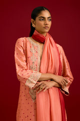 Peach Bhandhej Embroidered Kurta Set (RTS)