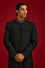 Black Cotton Silk Sherwani Set