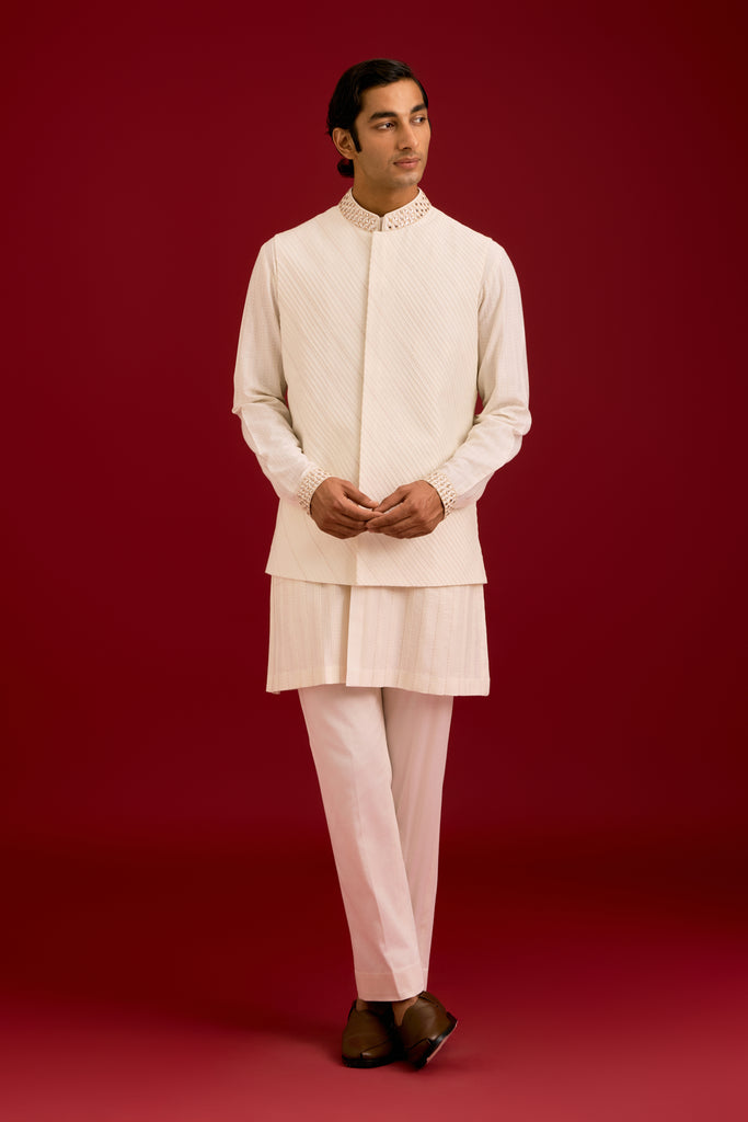 Ivory Cotton Silk Blend Bundi Set