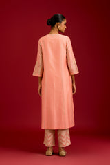 Pink Cotton Silk Blend Embroidered Kurta Set (RTS)