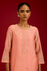 Pink Cotton Silk Blend Embroidered Kurta Set (RTS)