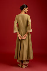Olive Green Cotton Silk Blend Embroidered Anarkali Set