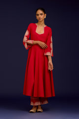 Red Cotton Silk Blend Embroidered Anarkali Set