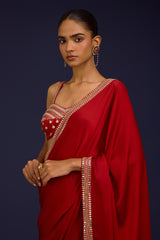 Blush Pink Embroidered Modal Satin Saree Set