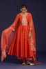 Orange Silk Chanderi Embroidered Anarkali Set