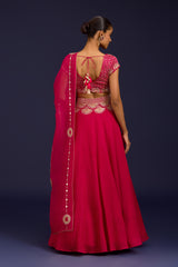 Fuchsia Embroidered Gajji & Cotton Silk Lehenga Set