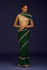 Green Embroidered Chinniya Silk Saree Set