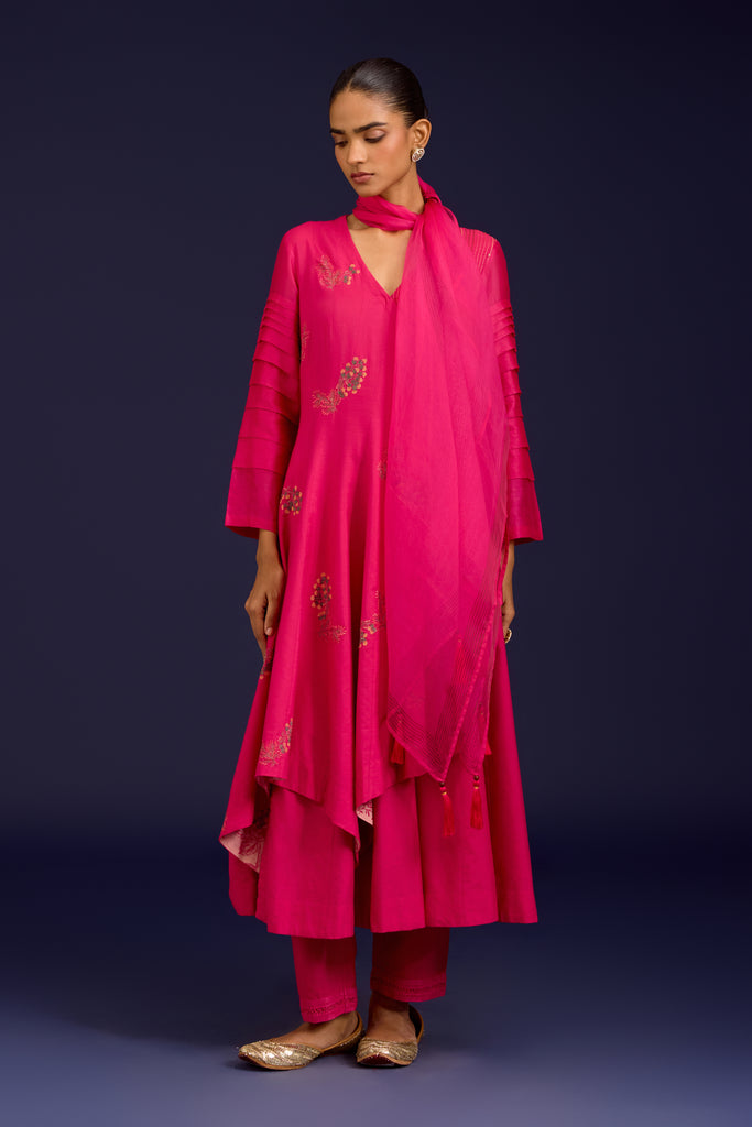 Fuchsia Anarkali with Pants Set