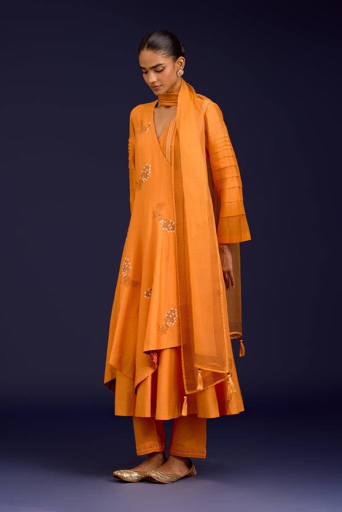 Orange Anarkali with Pants Set