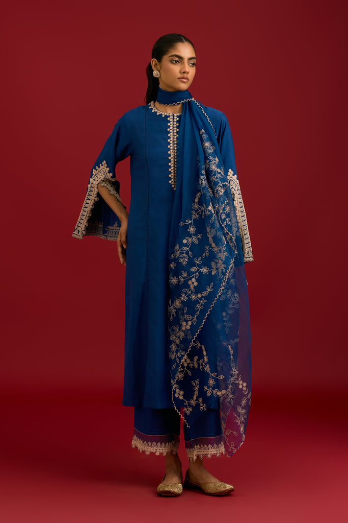 Dark Blue embroidered kurta set