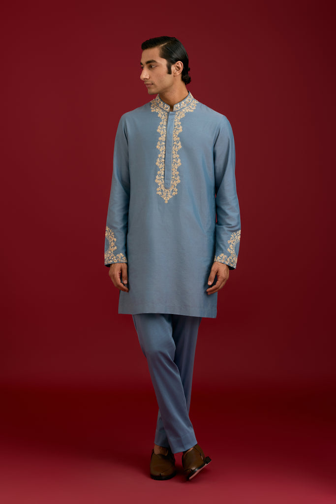 Light Blue Cotton Silk Blend Kurta Set