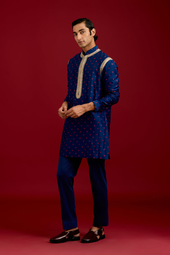 Navy Bandhej Embroidered Kurta set