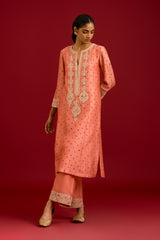 Peach Bhandhej Embroidered Kurta Set (RTS)
