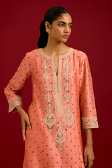 Peach Bhandhej Embroidered Kurta Set (RTS)