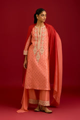 Peach Bhandhej Embroidered Kurta Set (RTS)