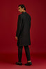 Black Cotton Silk Sherwani Set