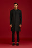 Black Cotton Silk Sherwani Set