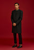 Black Cotton Silk Sherwani Set