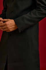 Black Cotton Silk Sherwani Set